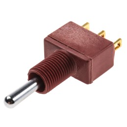 1 pcs - C & K Toggle Switch, Panel Mount, (On)-Off-(On), SPDT, Solder Terminal