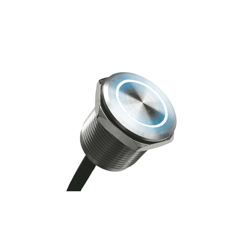 1 pcs - Bulgin Illuminated Piezo Switch, Latching, SPST, IP68, IP69K, Wire Lead, 1 A @ 24 V dc, -40 - +85°C Grey
