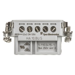 10 pcs - TE Connectivity Heavy Duty Power Connector Insert, 10A, Female, HA Series, 10 Contacts