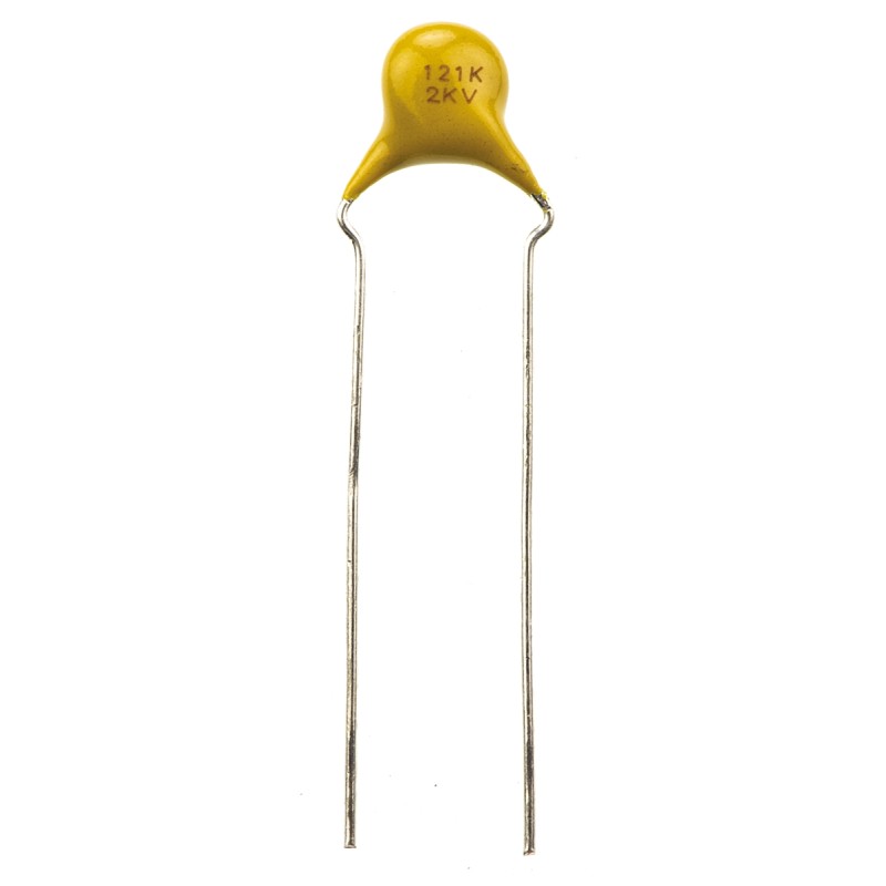 50 pcs - Vishay Single Layer Ceramic Capacitor (SLCC) 120pF 2kV dc ±10% S3N Dielectric, F, Through Hole +125°C Max Op. Temp.