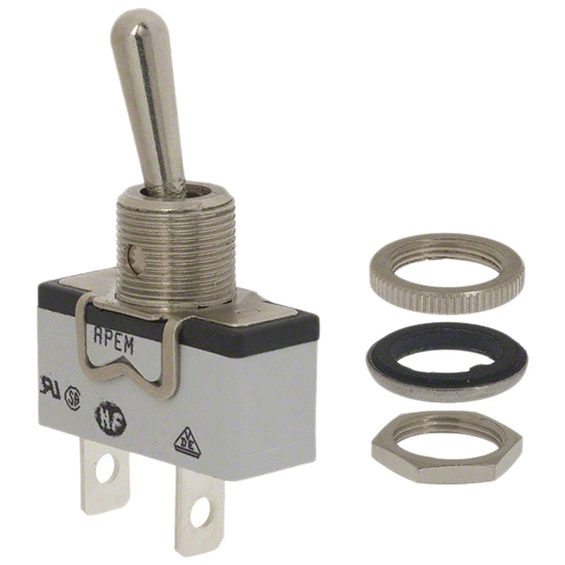1 pcs - APEM Toggle Switch, Panel Mount, On-Off, SPDT, Solder Lug Terminal, 250V ac