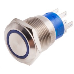 1 pcs - RS PRO Illuminated Push Button Switch, Momentary, Panel Mount, 19.2mm Cutout, DPDT, Blue LED, 250V ac, IP67