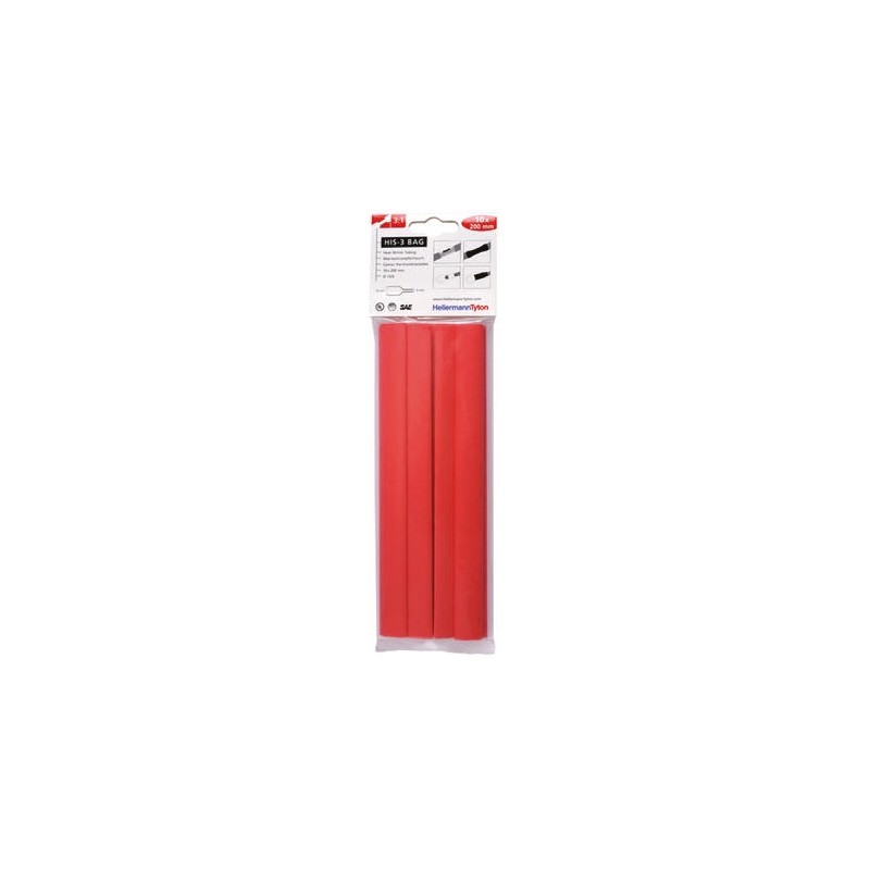 10 pcs - HellermannTyton Heat Shrink Tubing, Red 12mm Sleeve Dia. x 200mm Length 3:1 Ratio, HIS-3 BAG Series