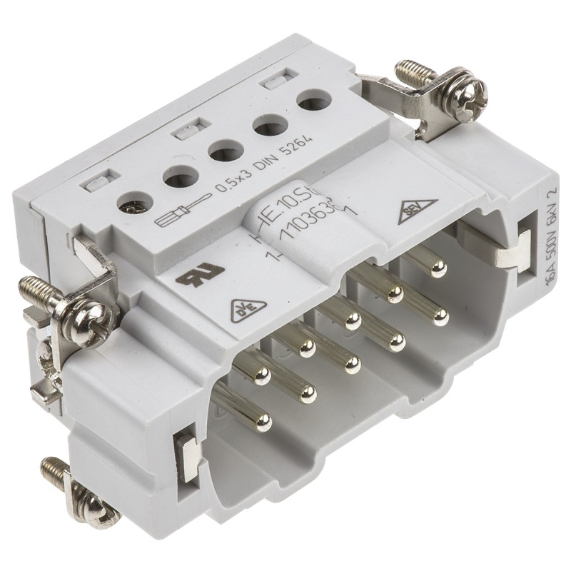 5 pcs - TE Connectivity Heavy Duty Power Connector Insert, 16A, Male, HE Series, 10 Contacts