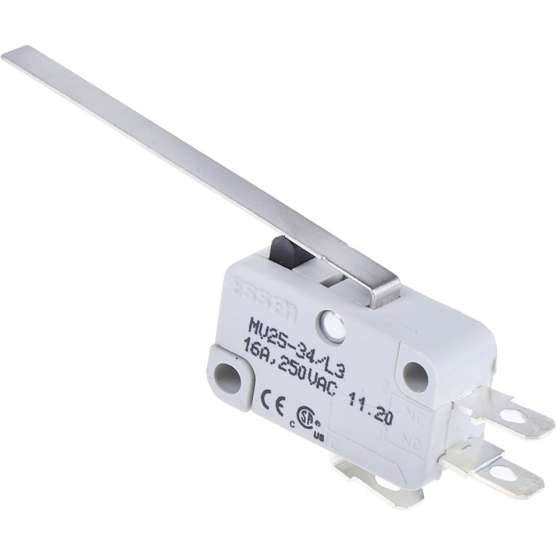 1 pcs - RS PRO Long Straight Lever Micro Switch, Quick Connect Terminal, 16 A @ 250 V ac, SP-CO