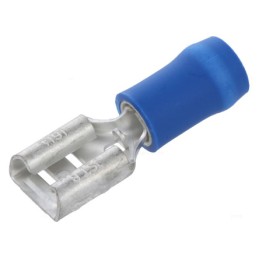 100 pcs - JST FVDDF Blue Insulated Female Spade Connector, Receptacle, 6.35 x 0.8mm Tab Size, 1mm² to 2.6mm²