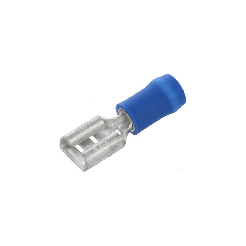 100 pcs - JST FVDDF Blue Insulated Female Spade Connector, Receptacle, 6.35 x 0.8mm Tab Size, 1mm² to 2.6mm²