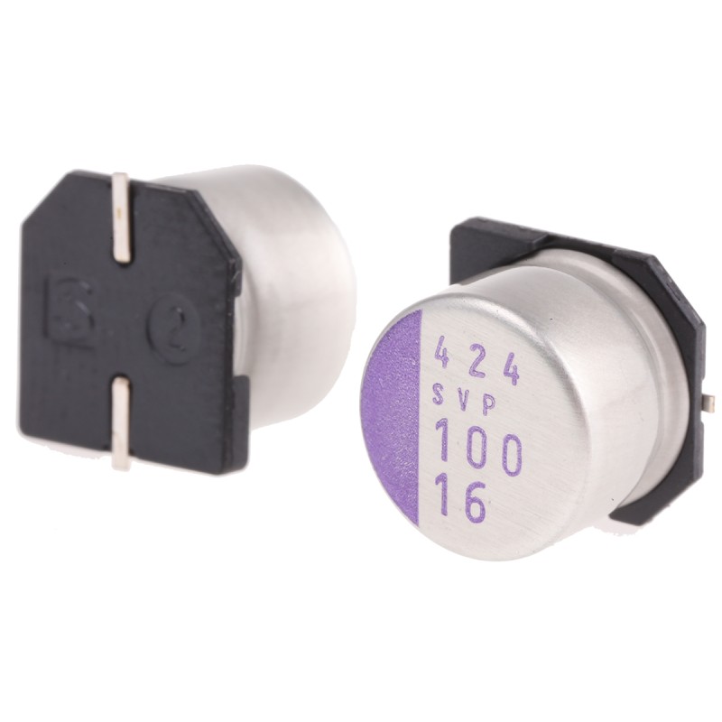 500 pcs - Panasonic 100μF Surface Mount Polymer Capacitor, 16V dc