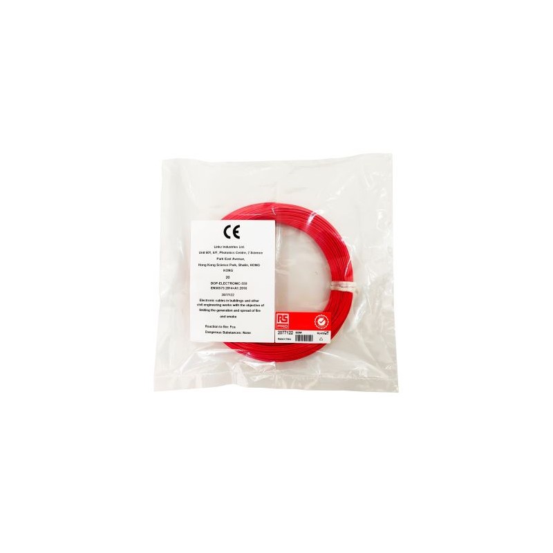1 Reel of 50 M - RS PRO Red 0.08 mm² Hook Up Wire, 28 AWG, 1/0.32 mm, 50m, ETFE Insulation