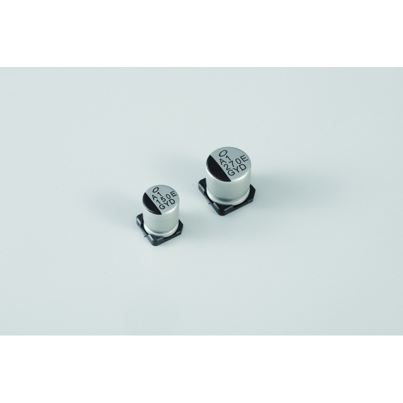 500 pcs - Nichicon 150μF Conductive Polymer Hybrid Aluminium Electrolytic Capacitor 35V dc, Surface Mount - GYD1V151MCQ1GS