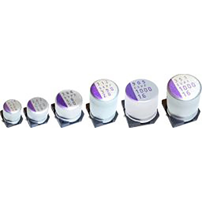 500 pcs - Panasonic 1mF Surface Mount Polymer Capacitor, 16V dc