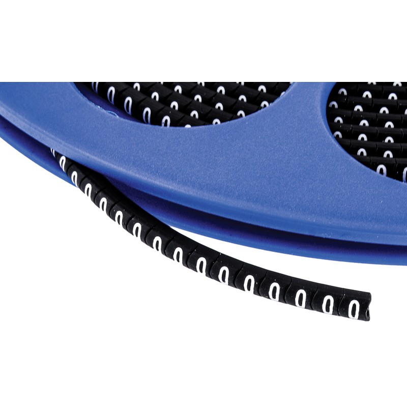 1 Reel of 1000 - HellermannTyton Helagrip Slide On Cable Markers, White on Black, Pre-printed '0', 1 - 3mm Cable