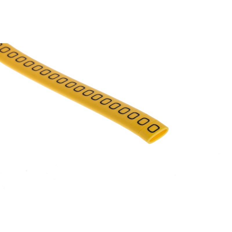 1 Reel of 500 - RS PRO Slide On Cable Markers, Black on Yellow, Pre-printed '0', 3.5 - 7mm Cable