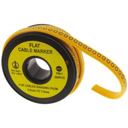 1 Reel of 500 - RS PRO Slide On Cable Markers, Black on Yellow, Pre-printed '0', 3.5 - 7mm Cable