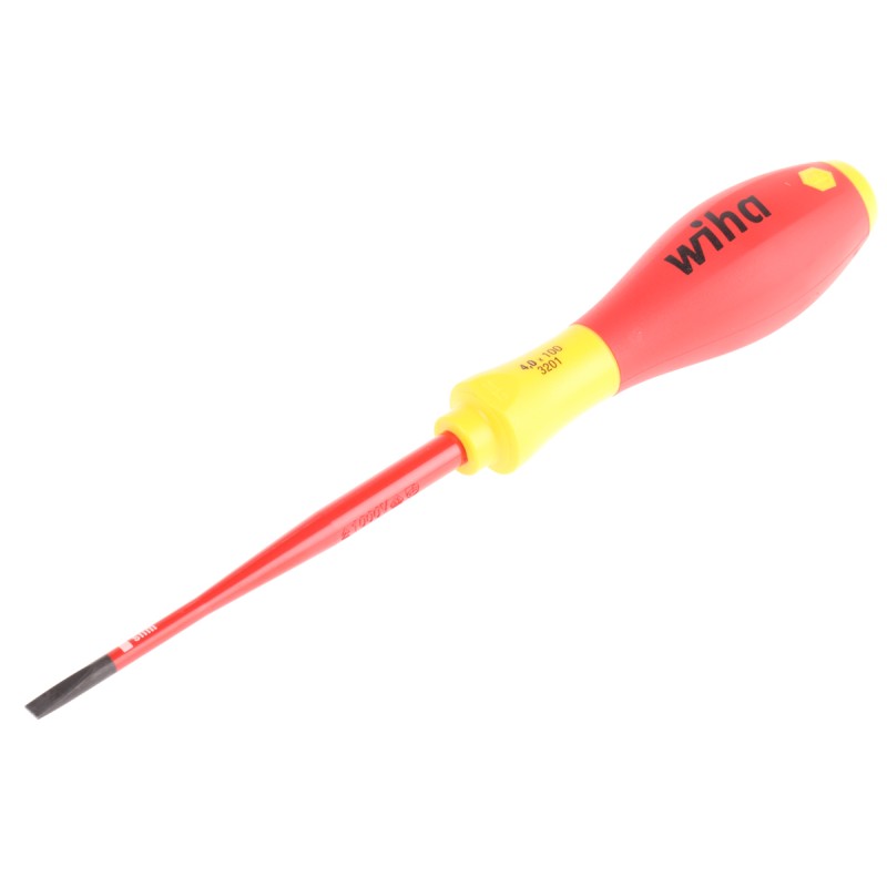 1 pcs - Wiha Slotted Insulated Screwdriver, 4 mm Tip, 100 mm Blade, VDE/1000V, 211 mm Overall