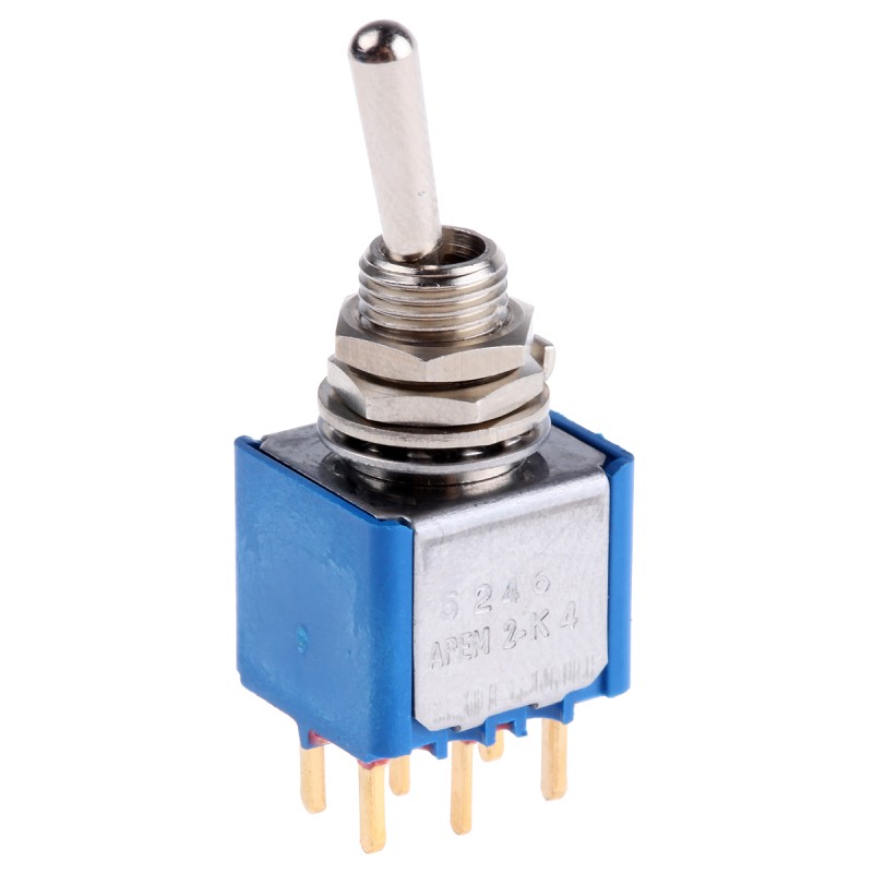 1 pcs - APEM Toggle Switch, PCB Mount, On-On, DPST, PC Terminal Terminal, 20V ac/dc