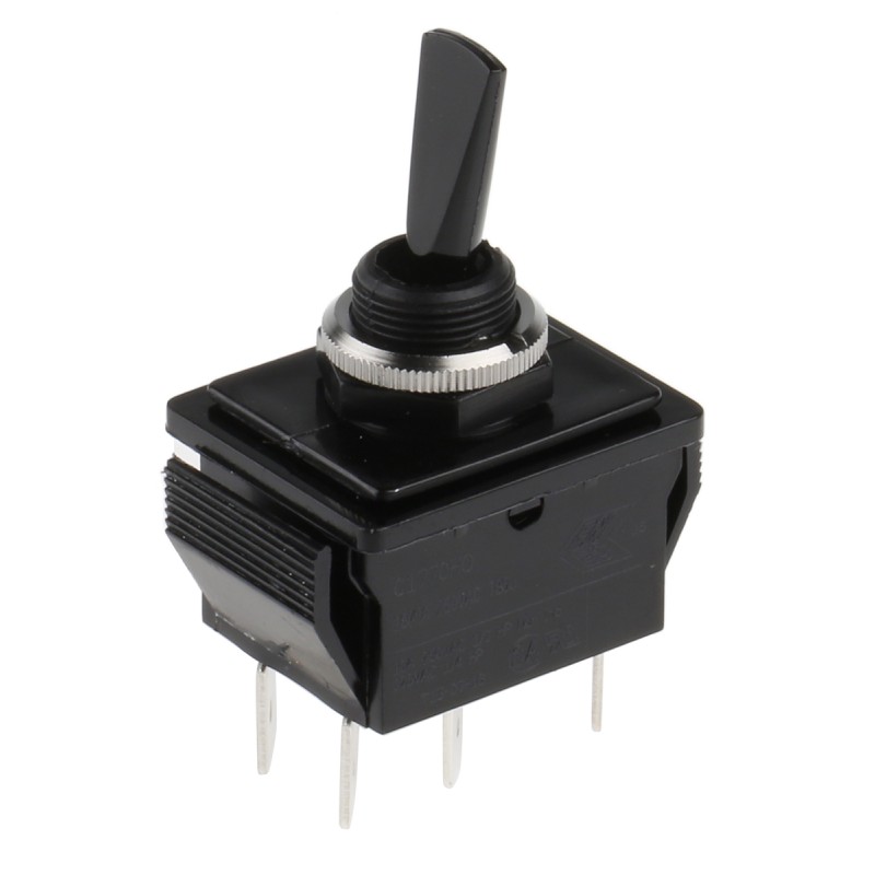 1 pcs - Arcolectric (Bulgin) Ltd Toggle Switch, Panel Mount, On-Off-On, DPDT, Tab Terminal