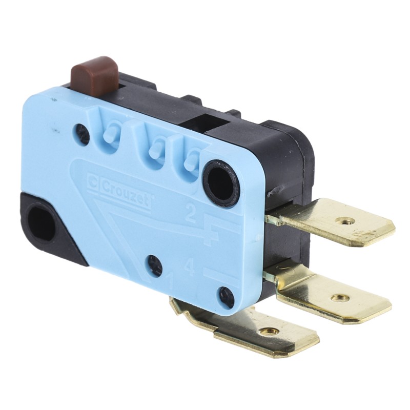 1 pcs - Crouzet Button Micro Switch, Tab Terminal, 16 A @ 250 V ac, SPDT, IP40