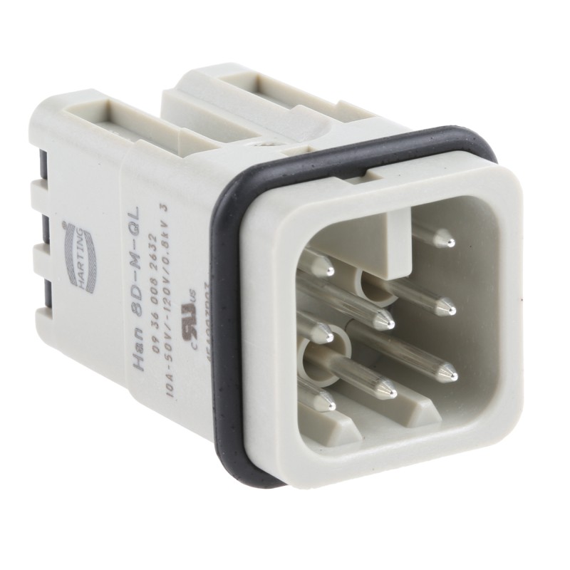 10 pcs - HARTING Heavy Duty Power Connector Insert, 10A, Male, Han D Series, 8 Contacts