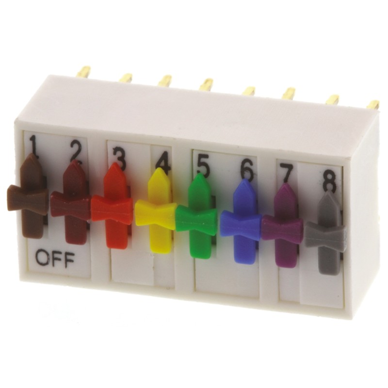 1 pcs - ERG 8 Way Through Hole DIP Switch SPST, Directing Switch Actuator