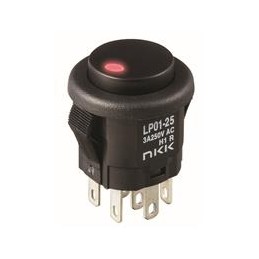1 pcs : LP0115CCKW015CA - Pushbutton Switches 3A 125-250VAC Red LED SPDT ON(ON) Bshg