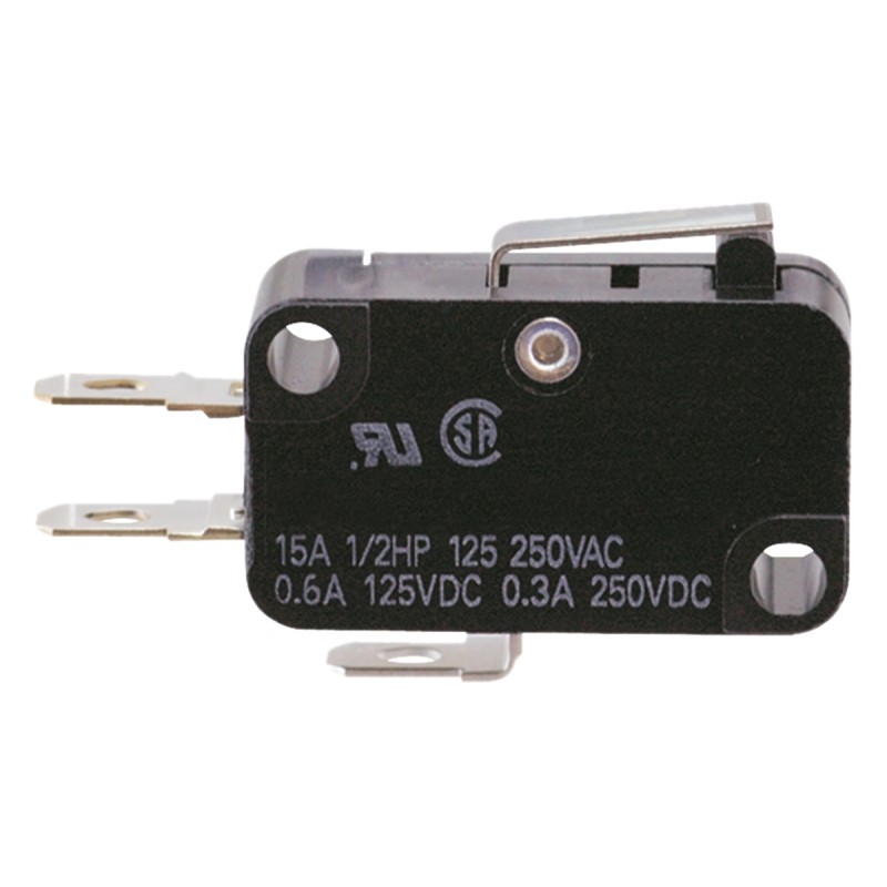 1 pcs - Omron Short Hinge Lever Micro Switch, Tab Terminal, 100 mA @ 30 V dc, SPDT, IP40