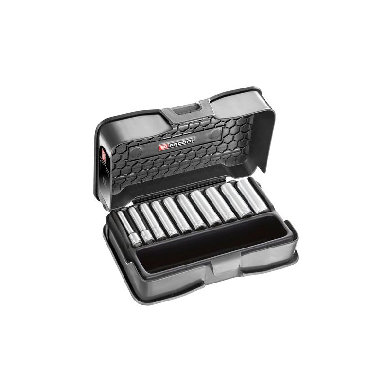 1 pcs - Facom 10-Piece Metric 1/4 in Deep Socket Set , 6 point