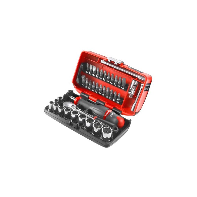 1 pcs - Facom 38-Piece Metric 1/4 in Standard Socket/Bit Set with Ratchet, 6 point, Hex Bit, Phillips Bit, Pozidriv Bit,