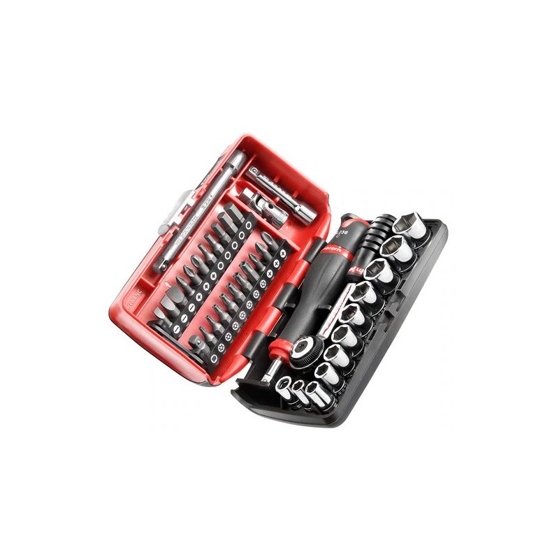 1 pcs - Facom 38-Piece Metric 1/4 in Standard Socket/Bit Set with Ratchet, 6 point, Hex Bit, Phillips Bit, Pozidriv Bit,