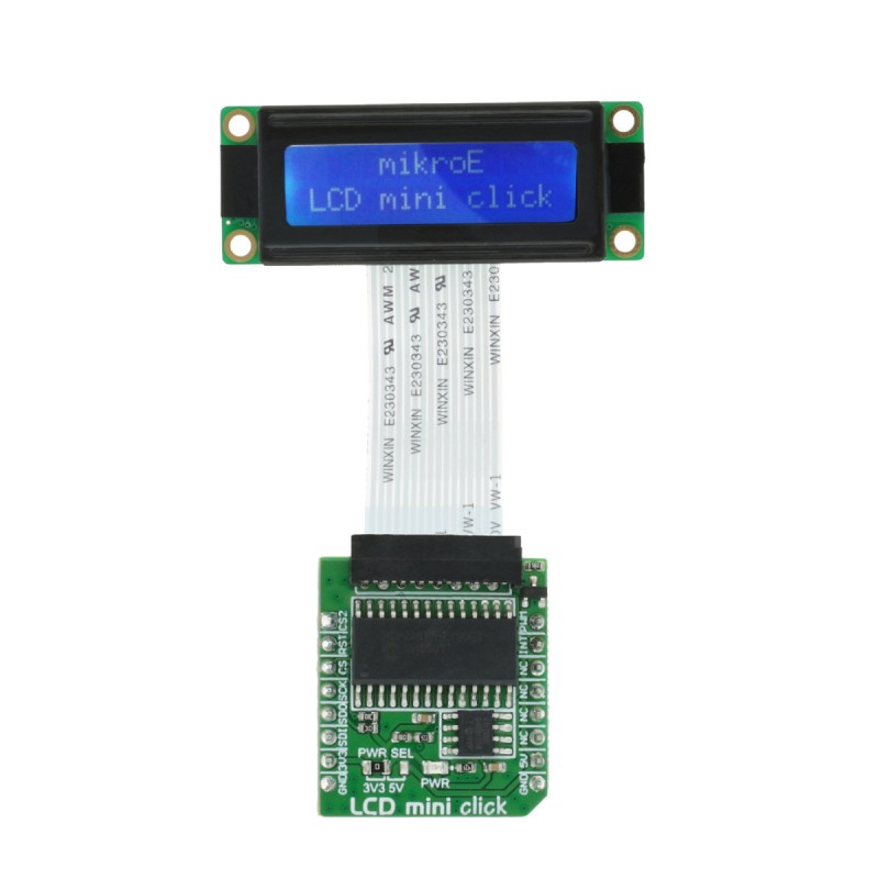 1 pcs - MikroElektronika MIKROE-2453, LCD Mini Click LCD Display Adapter Board With 2x16 Monochrome Character Display