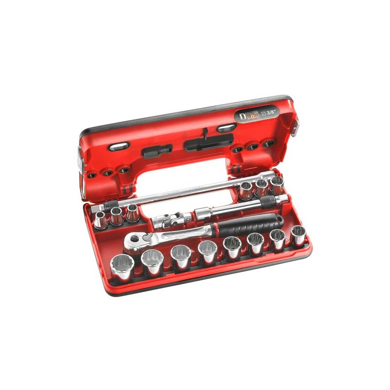 1 pcs - Facom 18-Piece Metric 3/8 in Standard Socket Set with Ratchet, 12 point
