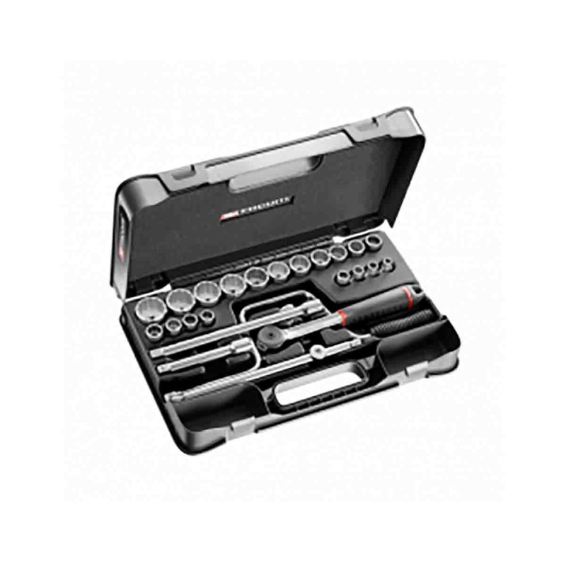 1 pcs - Facom 25-Piece Imperial 1/2 in Standard Socket Set with Ratchet, 12 point
