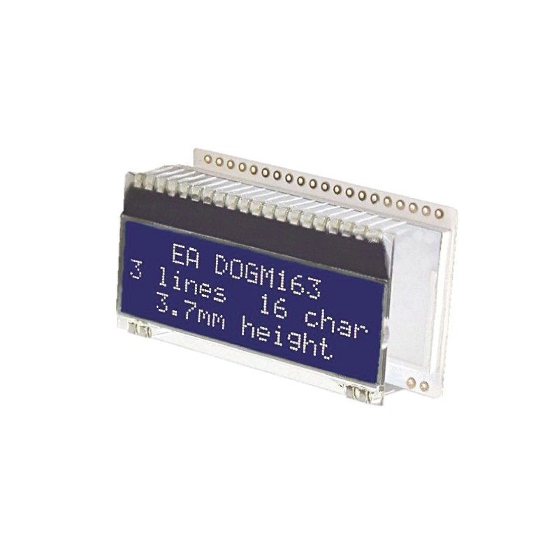 1 pcs - Display Visions EA DOGM163B-A Alphanumeric LCD Display, White, Yellow-Green on Blue, 3 Rows by 16 Characters,