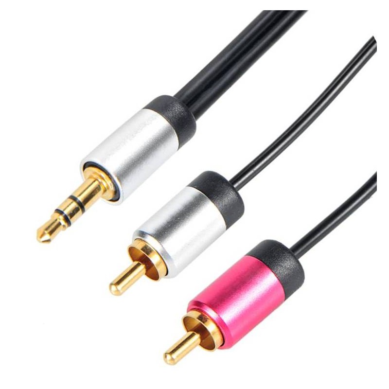 1 pcs - Okdo Male 3.5mm Stereo Jack to Male RCA x 2 Aux Cable, Black, 2m
