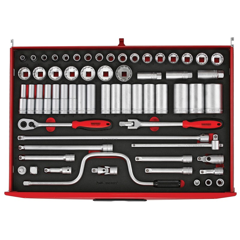 1 pcs - Teng Tools 63-Piece Metric 1/2 in Deep Socket/Standard Socket Set with Ratchet, 12 point
