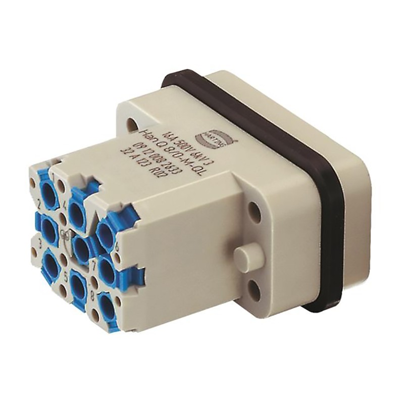 10 pcs - HARTING Heavy Duty Power Connector Insert, 16A, Male, Han Q Series, 8 Contacts
