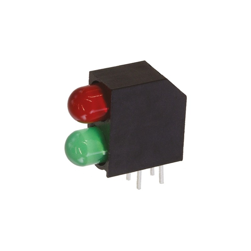 1 pcs - Dialight 552-0912F, Green & Red Right Angle PCB LED Indicator, 2 LEDs, Through Hole 2 V, 2.2 V