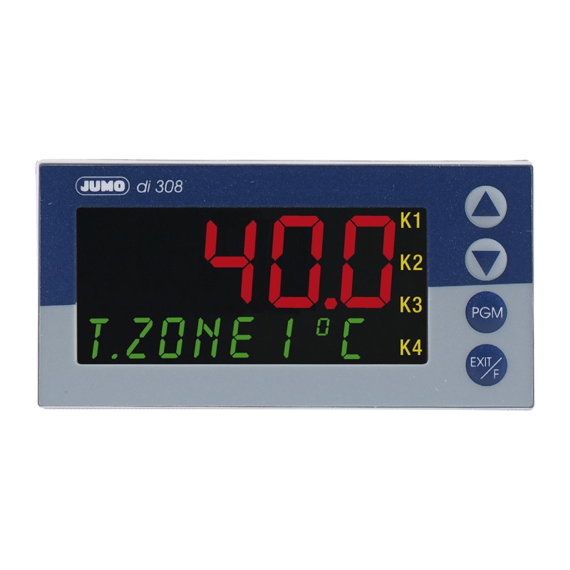 1 pcs - Jumo di 308 Digital Indicator, 96 x 48 (1/8 DIN)mm, 4 Output Logic, Relay, 20 - 30 V ac/dc Supply Voltage
