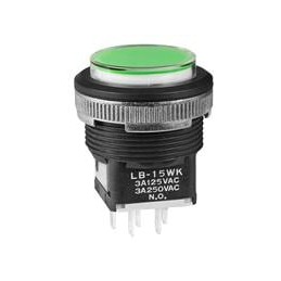 1 pcs : LB15WKW01-5F-JF - Pushbutton Switches SPDT ON-(ON) GRN Ag PNL SEAL BLK HOUSING