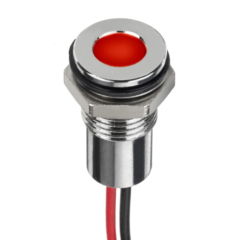 1 pcs - RS PRO Red Panel Mount Indicator, 12V dc, 8mm Mounting Hole Size, Lead Wires Termination, IP67