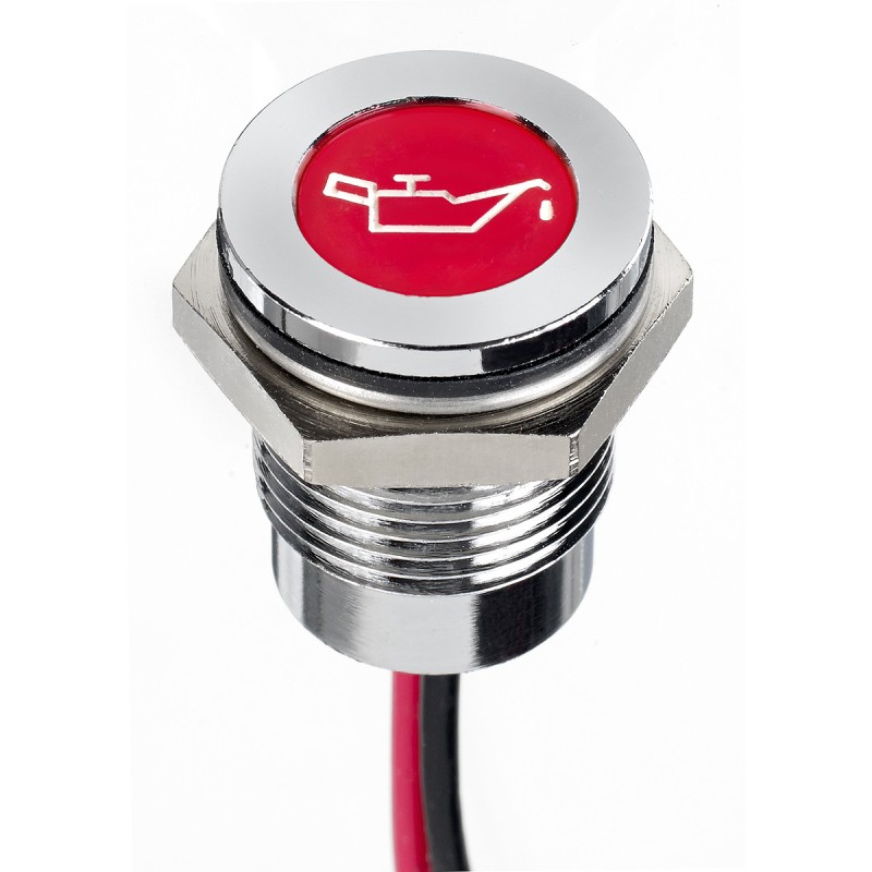 1 pcs - APEM Red Panel Mount Indicator, 12V dc, 14mm Mounting Hole Size, Lead Wires Termination, IP67