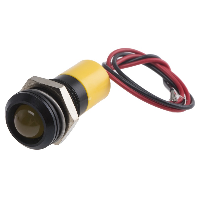 1 pcs - RS PRO Yellow Panel Mount Indicator, 12V dc, 14mm Mounting Hole Size, Lead Wires Termination, IP67