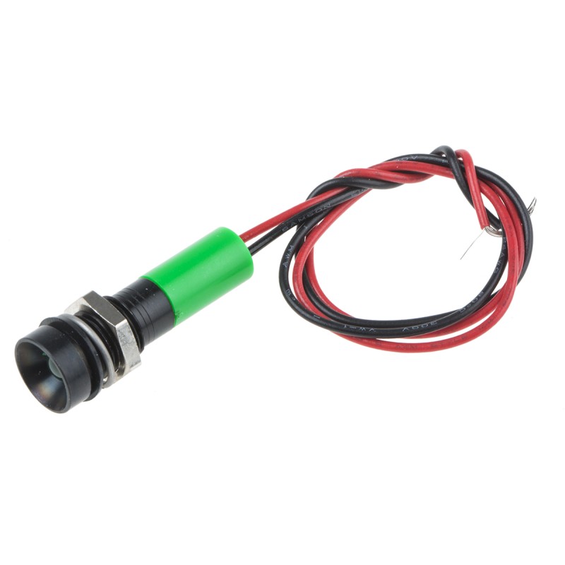 1 pcs - RS PRO Green Panel Mount Indicator, 220V ac, 8mm Mounting Hole Size, Lead Wires Termination, IP67