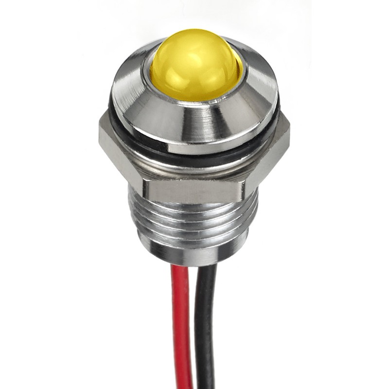 1 pcs - RS PRO Yellow Panel Mount Indicator, 1.8 - 3.3V dc, 8mm Mounting Hole Size, Lead Wires Termination, IP67