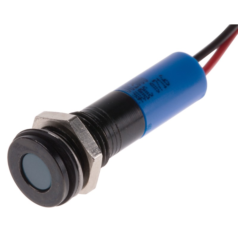 1 pcs - RS PRO Blue Panel Mount Indicator, 24V dc, 8mm Mounting Hole Size, Lead Wires Termination, IP67