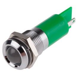 1 pcs - RS PRO Green Panel Mount Indicator, 14mm Mounting Hole Size, Solder Tab Termination, IP67