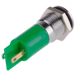1 pcs - RS PRO Green Panel Mount Indicator, 14mm Mounting Hole Size, Solder Tab Termination, IP67