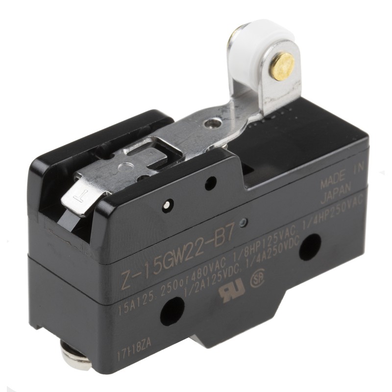 1 pcs - Omron Roller Lever Limit Switch, NO/NC, IP00, SPDT, Thermosetting Resin Housing, 500V ac Max, 15A Max
