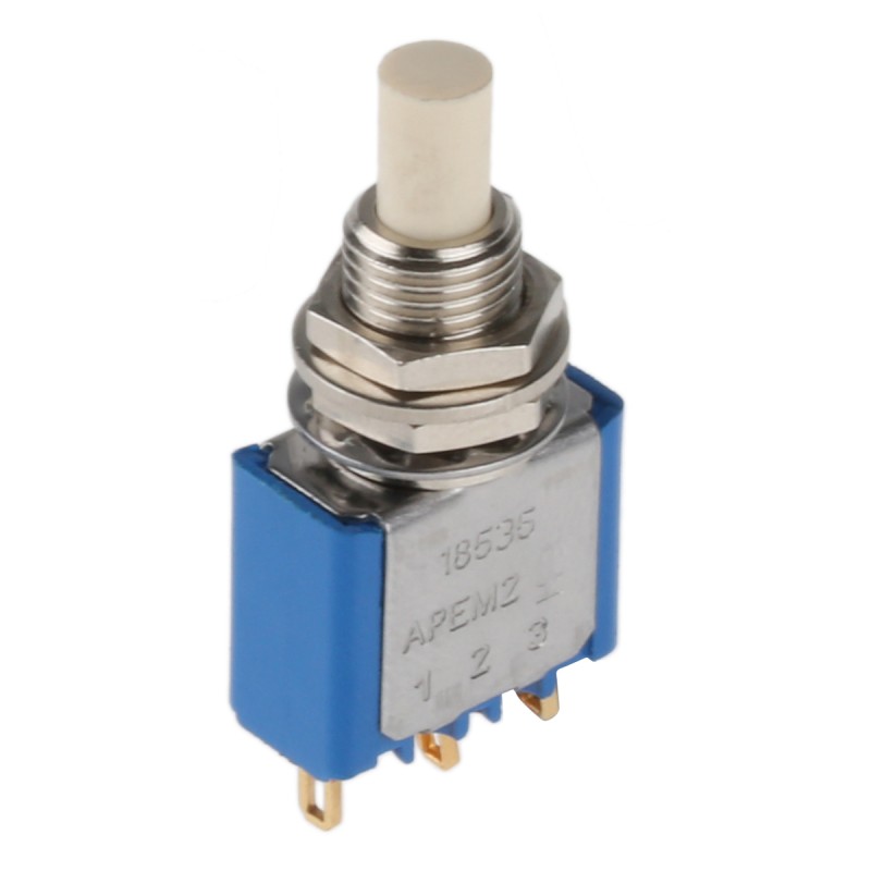 1 pcs - APEM Miniature Push Button Switch, Momentary, Panel Mount, 6.5mm Cutout, SPDT, 30V dc