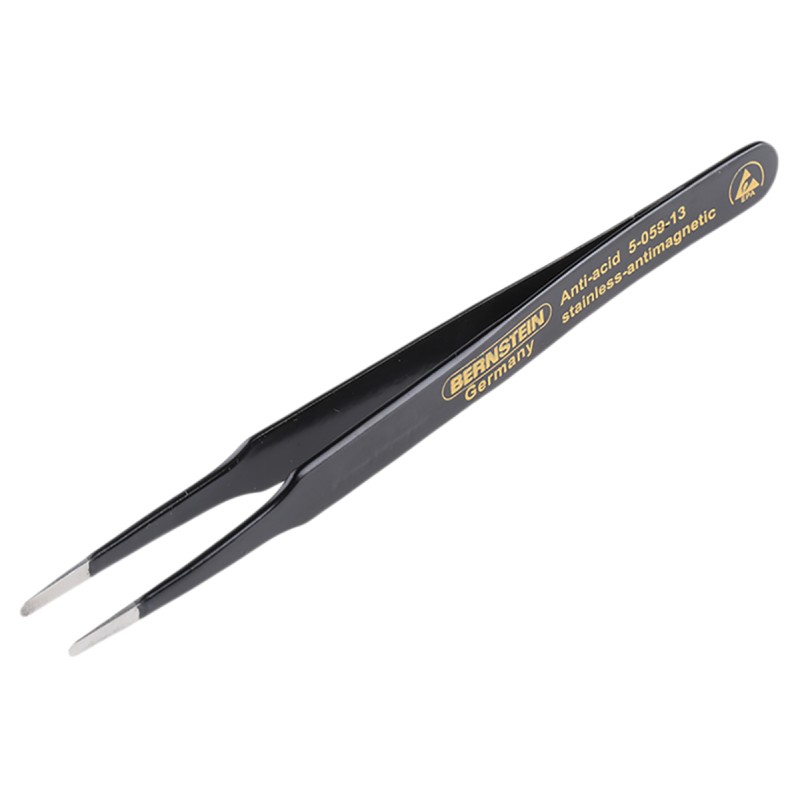 1 pcs - Bernstein 120 mm, Stainless Steel, Flat, Rounded, ESD Tweezers